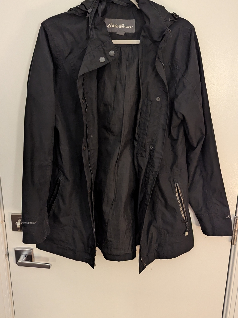Eddie Bauer Black Hooded Trench Coat